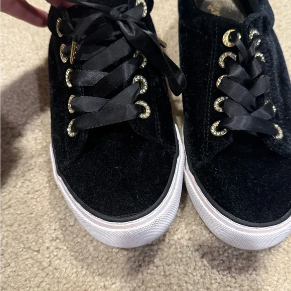 Black Velvet Sneakers with Ribbon Laces - Picture 3 of 6